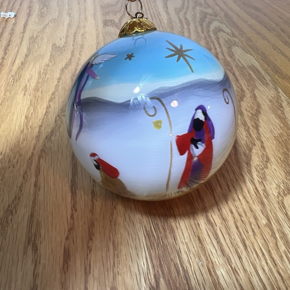 Pier 1 Glass Ornament Tropical Nativity Camel Palm Trees 2018 Red Velvet Box - Picture 2 of 10